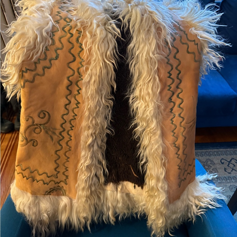 Vintage 70s Yellow and Cream Shearling Vest
